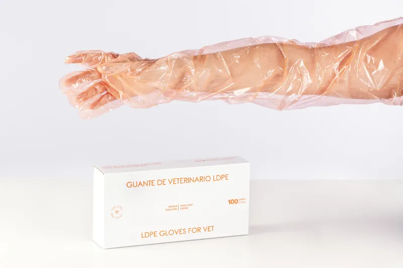 Guante de PE extra largo naranja traslúcido